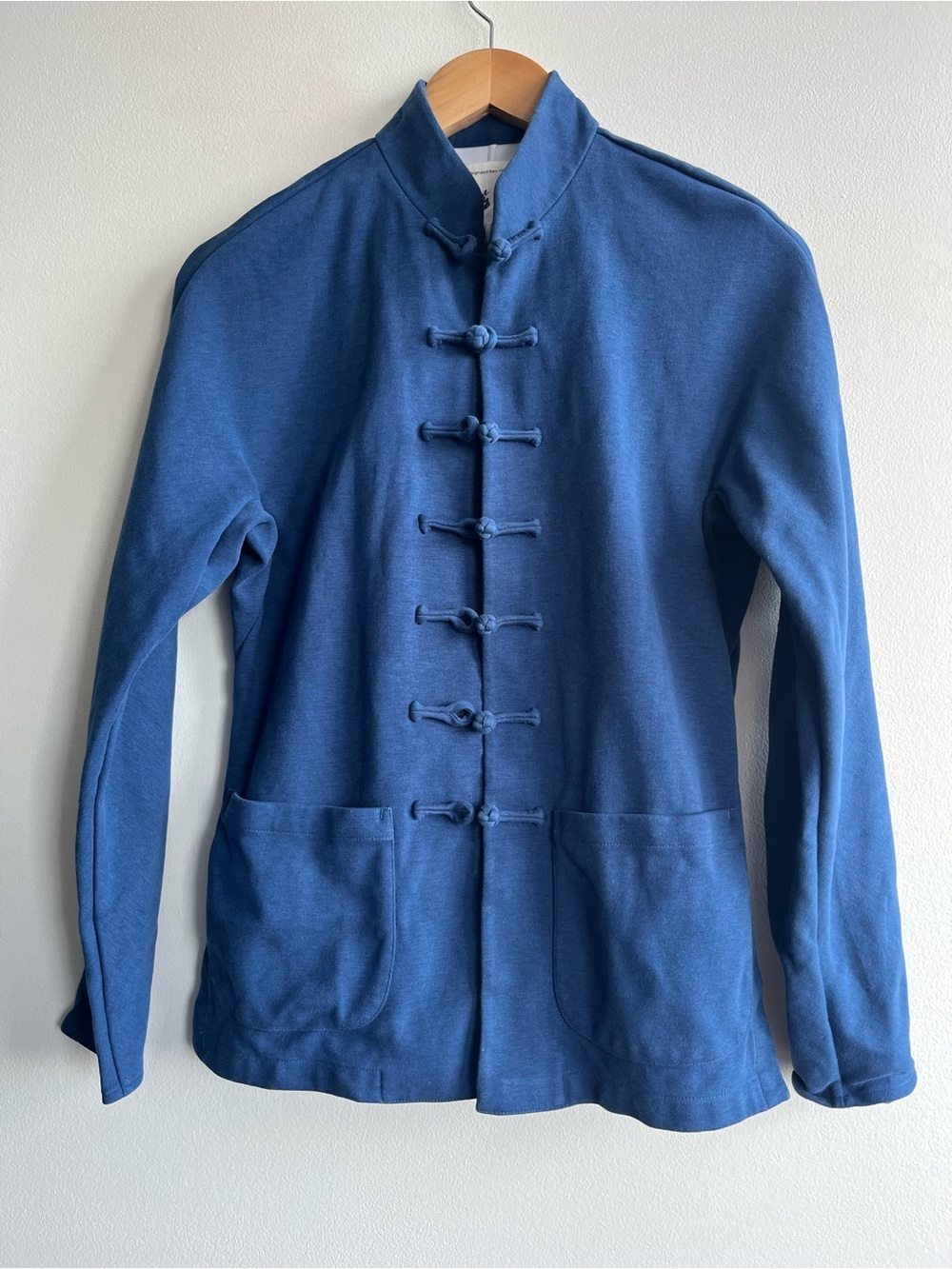 Husenji Blue Mandarin Collar Frog Button Jacket Chinoiserie Asian Womens Small